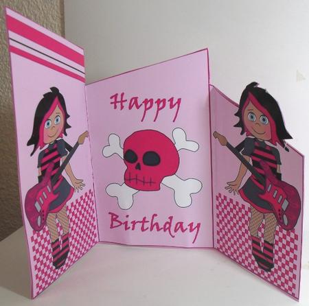 Rocker Girl Tri Fold Card (pink) by Debbie Porter