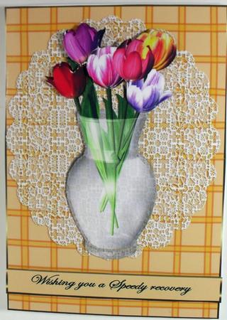 Vase of Tulips on Lace by Debbie Porter
