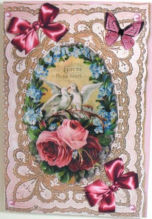 Vintage Roses & Doves in Lace Frame by Debbie Porter