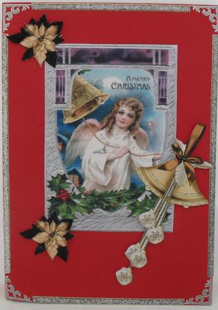 Angel with Gold Bell & Holly Pyramid by Debbie Porter