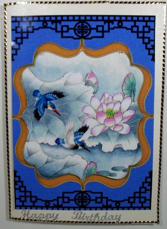 Oriental Blue Lily Birds A4 Sheet Topper by Debbie Porter