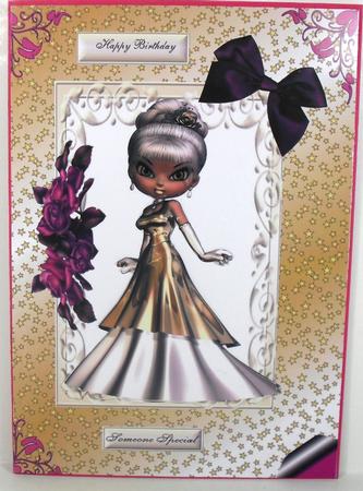 Pretty Lady in Gold Dress and Star Background A4 Topper by Debbie Porter