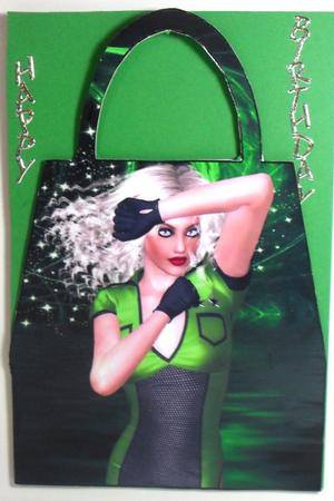 Evelyn in Green Handbag Card by Debbie Porter