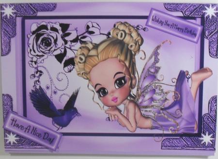 Cute Little Faerie in Purple with Little Bird by Debbie Porter