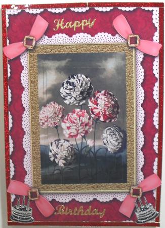 Coloured Carnations A5 Lace N Bows Card Front Step by Step by Debbie Porter