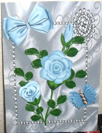 Sky Blue Rose in Silver Diamonte Frame by Debbie Porter