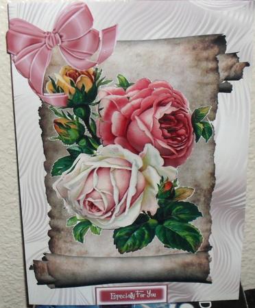 Pink Roses on a Scroll Especially for You, A4 Topper by Debbie Porter