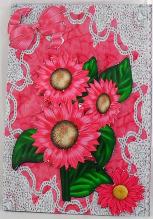 Pink Flowers on Lace by Debbie Porter