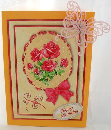 Pink Antique Roses on Lemon Swirls - Best of Both Worlds by Debbie Porter