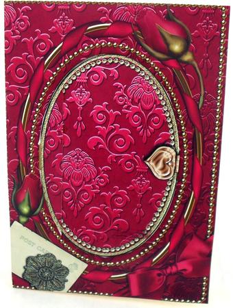 Cerise Damask Plain A5 Locket Card Front by Debbie Porter