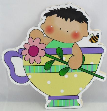 Sweet Little Boy in a Teacup with a Flower & Bee by Debbie Porter