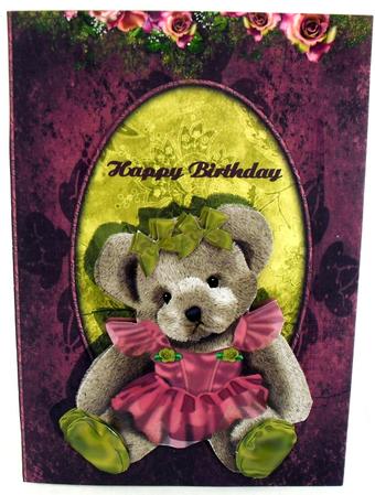 Birthday Bear Card Front with Decoupage by Debbie Porter