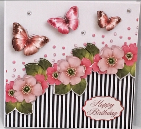 Vintage stripes flowers and butterflies pink 1075 by Deborah Stubbenhagen