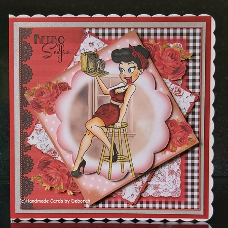 Retro Selfie with Black Hair Card Front Kit by Deborah Sweet