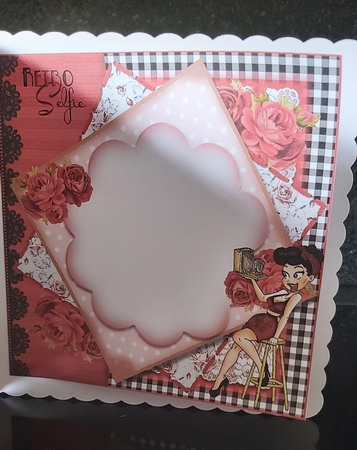 Retro Selfie with Black Hair Card Front Kit by Deborah Sweet