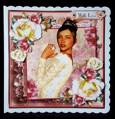 Cream Lace and Roses 7x7 Card Front Kit by Deborah Sweet
