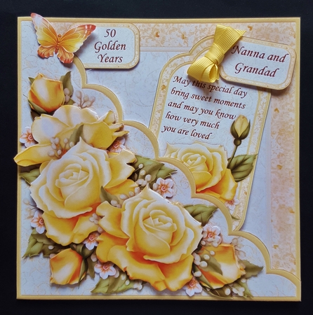 Square Scallop Pocket Golden Roses Mini Kit & Decoupage by Deborah Sweet