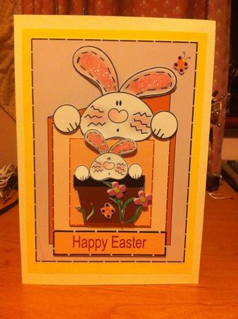 Happy Easter Bunny in a Pot Bunny Card - Earthy by Deborah Sweet
