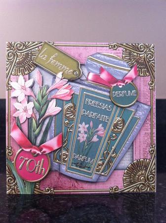 Freesias Perfume 70th Birthday 5in Cut and Fold Card by Deborah Sweet