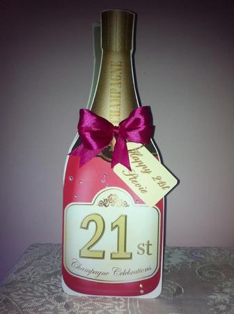 Large Dl 21st Champagne Bottle Shaped Card by Deborah Sweet