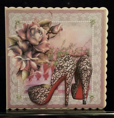 Red Soled Pink and Black Lace Shoes by Deborah Sweet