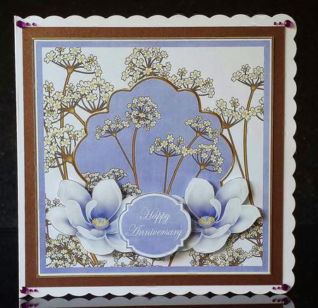 Blue Magnolia Happy Anniversary 7in Time Flower Topper by Deborah Sweet