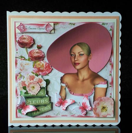 Beauty in a Pink Hat Card Front Kit by Deborah Sweet