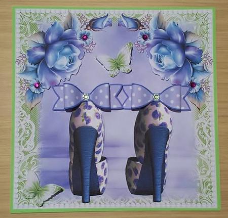 Blue Rose Paper Bow Shoes Card Front Kit by Deborah Sweet