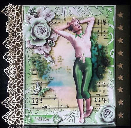 Retro Music and Roses Card Front,topper by Deborah Sweet