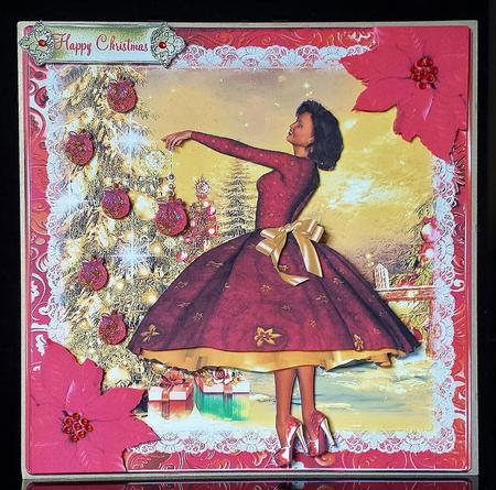Retro Style Dressing the Tree Card Front Kit by Deborah Sweet
