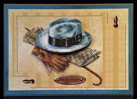 Vintage Mans Hat and Gloves Card Front and Decoupage by Deborah Sweet
