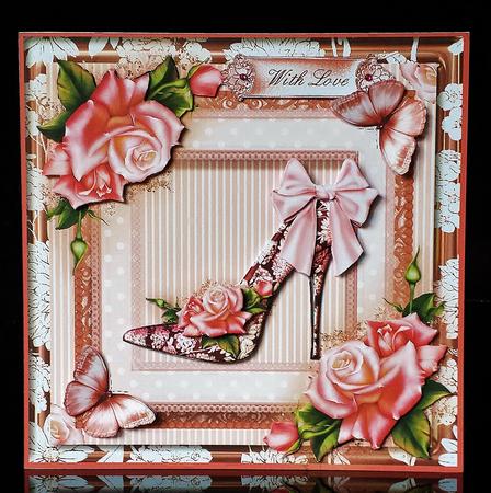 The Beautiful Pink Rose Shoe Card Front Kit by Deborah Sweet