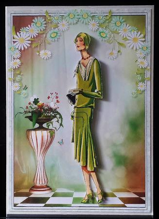 1920's Floral Fashion Show Card Front and Decoupage by Deborah Sweet