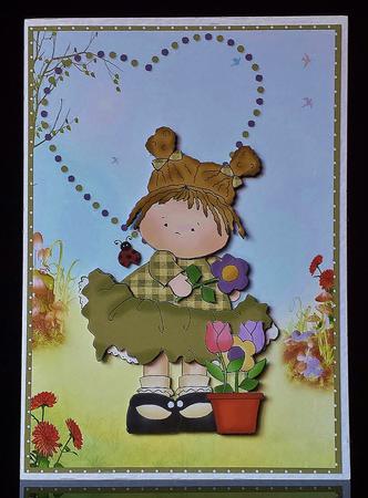 Sweet Little Country Girl Card Front and Decoupage by Deborah Sweet