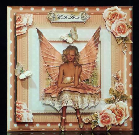 The Beautiful Peach Rose Fairy Card Front Kit by Deborah Sweet