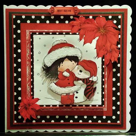 Cute Christmas Snowman Cuddles Card Front Kit by Deborah Sweet