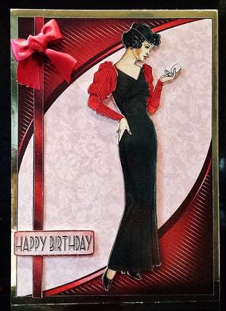 Art Deco Lady with Her Powder Compact in Black and Red by Deborah Sweet
