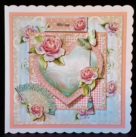 Shabby Chic Rose Heart Card Front Kit with Insert by Deborah Sweet