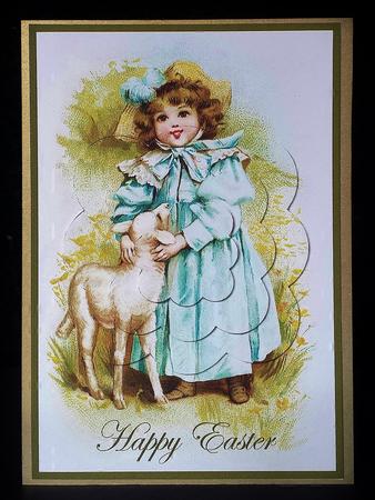 Vintage Easter Girl with Lamb Scalloped Pyramid by Deborah Sweet