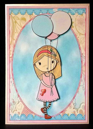 I'll Bring the Balloons! Party Girl Card Front and Decoupage by Deborah Sweet