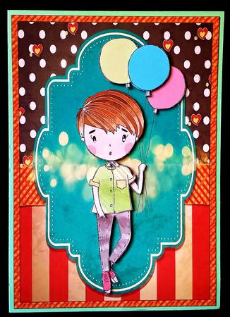 I'll Bring the Balloons! Party Boy Card Front and Decoupage by Deborah Sweet