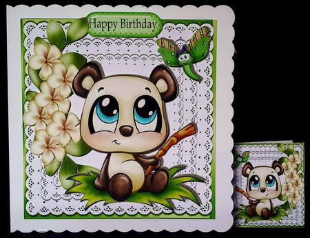 Cute Panda with Toony Dragonfly on Lace with Flowers 8x8 Kit by Deborah Sweet