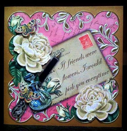 Cream Roses Pink If Friends 8in Scallop Decoupage Topper by Deborah Sweet