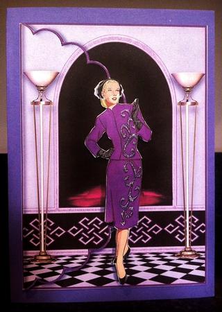 Purple Elegance Art Deco Lady Scalloped Edge Envelope Card by Deborah Sweet