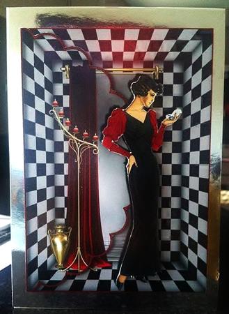 Black and Red Elegance Art Deco Scalloped Edge Envelope Card by Deborah Sweet