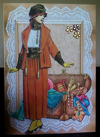 Looking Back~a Lady with Her Memory Trunk Decoupage by Deborah Sweet
