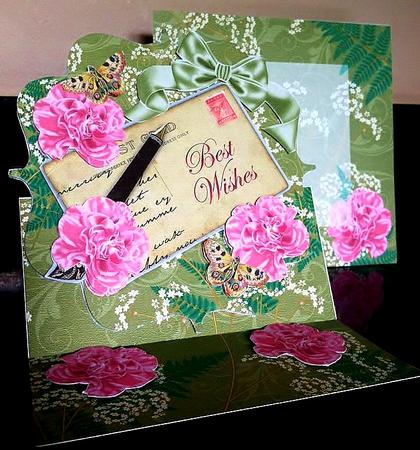 Pink Carnation Olive Best Wishes Easel Card Envelope Kit by Deborah Sweet