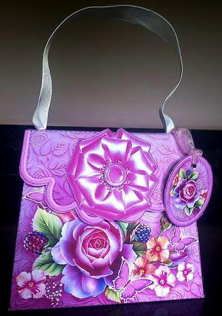 Handbag Gift Box Pink Roses and Butterflies by Deborah Sweet