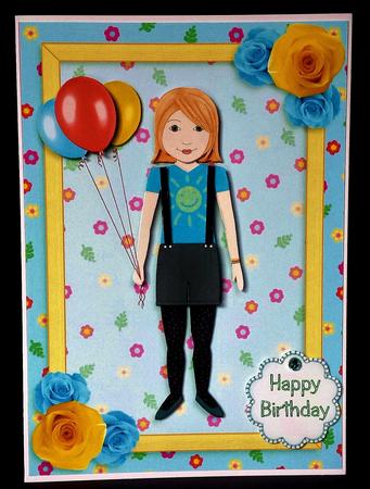 Party Girl Blue and Yellow A5 Decoupage by Deborah Sweet