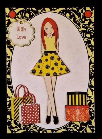 Teen Girl Red Head Boxes & Bags in Yellow A5 Decoupage by Deborah Sweet